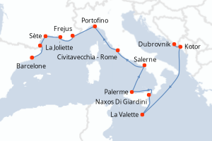 Carte itinéraire croisière - 14 jours au départ de Dubrovnik - Méditerranée