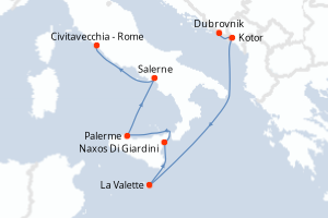 Carte itinéraire croisière - 7 jours au départ de Dubrovnik - Méditerranée