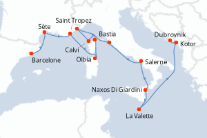 Carte itinéraire croisière - 14 jours au départ de Barcelone - Adriatique