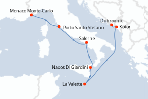 Carte itinéraire croisière - 7 jours au départ de Monaco Monte-Carlo - Adriatique