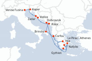 Carte itinéraire croisière - 14 jours au départ de Dubrovnik - Méditerranée