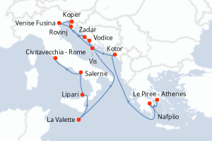 Carte itinéraire croisière - 14 jours au départ de Le Piree - Athenes - Méditerranée