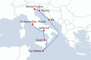 Carte itinéraire croisière - 7 jours au départ de Venise Fusina - Méditerranée