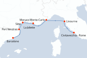 Carte itinéraire croisière - 7 jours au départ de Civitavecchia - Rome - Méditerranée