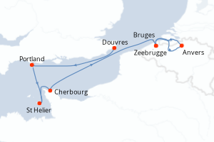 Carte itinéraire croisière - 7 jours au départ de Douvres - Europe du Nord