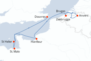 Carte itinéraire croisière - 7 jours au départ de Zeebrugge - Europe du Nord