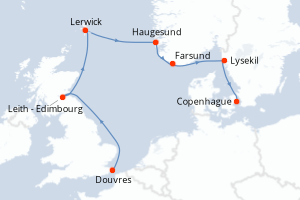 Carte itinéraire croisière - 8 jours au départ de Douvres - Europe du Nord