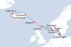 Carte itinéraire croisière - 10 jours au départ de Copenhague - Europe du Nord