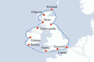 Carte itinéraire croisière - 14 jours au départ de Douvres - Europe du Nord