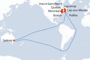 Carte itinéraire croisière - 12 jours au départ de Montréal - Amérique du Nord