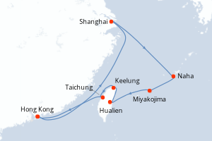 Carte itinéraire croisière - 12 jours au départ de Hong Kong - Asie
