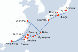 Carte itinéraire croisière - 26 jours au départ de Hong Kong - Asie