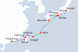 Carte itinéraire croisière - 14 jours au départ de Hong Kong - Asie
