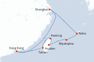 Carte itinéraire croisière - 12 jours au départ de Hong Kong - Asie