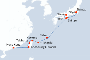 Carte itinéraire croisière - 12 jours au départ de Hong Kong - Asie