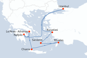 Carte itinéraire croisière - 11 jours au départ de Le Piree - Athenes - Méditerranée