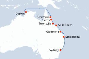 Carte itinéraire croisière - 12 jours au départ de Sydney - Australie Nouvelle Zélande