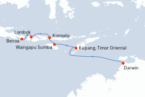 Carte itinéraire croisière - 7 jours au départ de Darwin - Asie