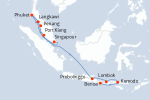 Carte itinéraire croisière - 12 jours au départ de Benoa - Asie
