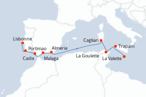 Carte itinéraire croisière - 11 jours au départ de Lisbonne - Méditerranée
