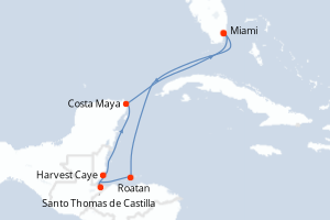 Carte itinéraire croisière - 7 jours au départ de Miami - Caraïbes Bahamas