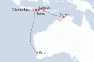 Carte itinéraire croisière - 11 jours au départ de Perth - Australie Nouvelle Zélande
