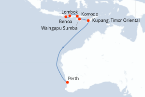 Carte itinéraire croisière - 10 jours au départ de Benoa - Australie Nouvelle Zélande