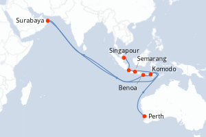 Carte itinéraire croisière - 12 jours au départ de Perth - Asie
