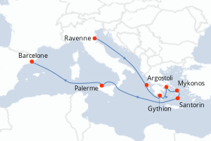 Carte itinéraire croisière - 10 jours au départ de Ravenne - Méditerranée