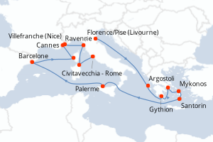 Carte itinéraire croisière  - 17 jours au départ de Ravenne - Méditerranée