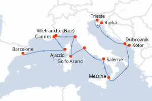 Carte itinéraire croisière  - 14 jours au départ de Barcelone - Méditerranée