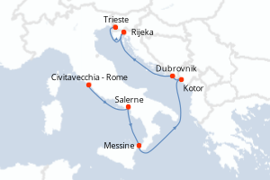 Carte itinéraire croisière - 7 jours au départ de Civitavecchia - Rome - Méditerranée