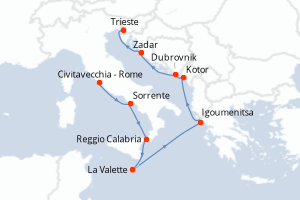 Carte itinéraire croisière - 9 jours au départ de Civitavecchia - Rome - Méditerranée