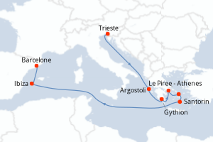 Carte itinéraire croisière - 10 jours au départ de Trieste - Méditerranée