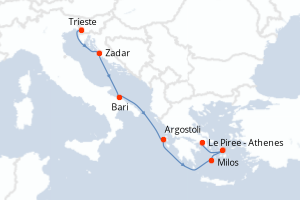 Carte itinéraire croisière - 7 jours au départ de Trieste - Méditerranée