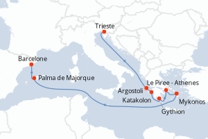 Carte itinéraire croisière - 10 jours au départ de Trieste - Méditerranée
