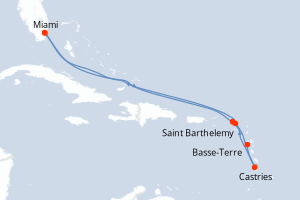 Carte itinéraire croisière - 9 jours au départ de Miami - Caraïbes Bahamas