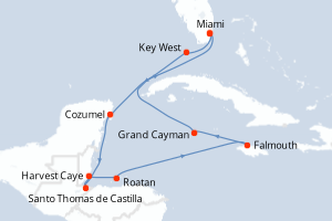 Carte itinéraire croisière - 11 jours au départ de Miami - Caraïbes Bahamas