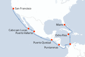 Carte itinéraire croisière - 16 jours au départ de Miami - Amérique du Nord