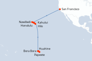 Carte itinéraire croisière  - 17 jours au départ de San Francisco - Tahiti