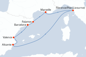 Carte itinéraire croisière - 7 jours au départ de Barcelone - Méditerranée