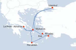 Carte itinéraire croisière - 7 jours au départ de Istanbul - Méditerranée