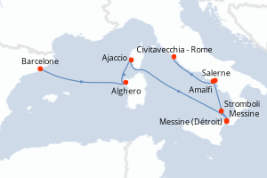 Carte itinéraire croisière - 7 jours au départ de Barcelone - Méditerranée