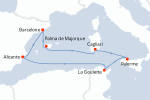 Carte itinéraire croisière - 7 jours au départ de Barcelone - Méditerranée
