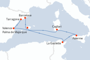 Carte itinéraire croisière - 7 jours au départ de Tarragone - Méditerranée