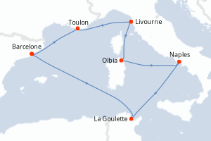 Carte itinéraire croisière - 7 jours au départ de Barcelone - Méditerranée