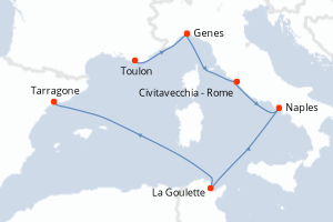 Carte itinéraire croisière - 6 jours au départ de Toulon - Méditerranée