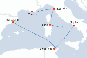 Carte itinéraire croisière - 6 jours au départ de Toulon - Méditerranée