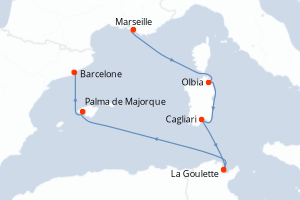 Carte itinéraire croisière - 6 jours au départ de Marseille - Méditerranée