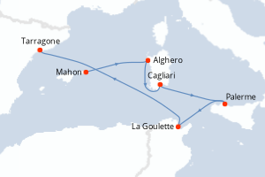 Carte itinéraire croisière - 6 jours au départ de Mahon - Méditerranée